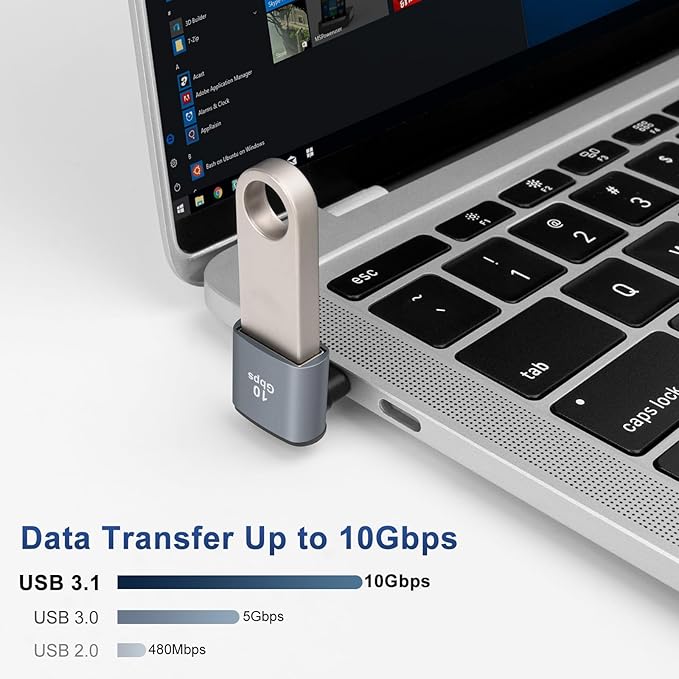 90 Degree USB C to USB 3.1 OTG Adapter (2 Pack), Right Angled USBC Type C Male to USB Female Adapter, 10G Data Transfer for Smartphone,Tablet, Laptop