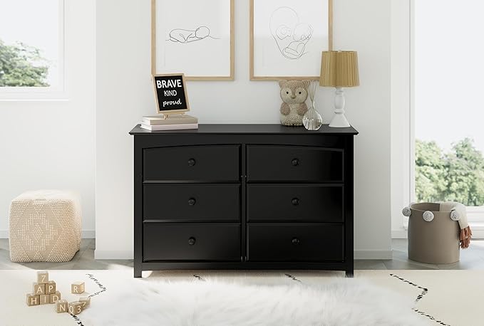 Storkcraft Kenton 6 Drawer Double Dresser (Black) – Dresser for Kids Bedroom, Nursery Dresser Organizer, Chest of Drawers for Bedroom with 6 Drawers, Universal Design for Children’s Bedroom