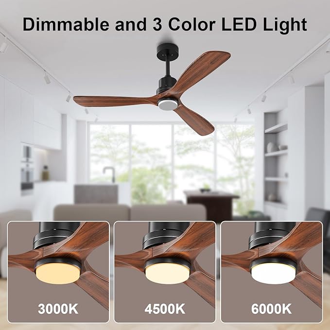 Obabala 60in Ceiling Fan with Light and Remote Outdoor Ceiling Fans Modern 3 Wood Blade Ceiling Fans Timer Reversible Silent DC Motor for Patios Farmhouse Bedroom