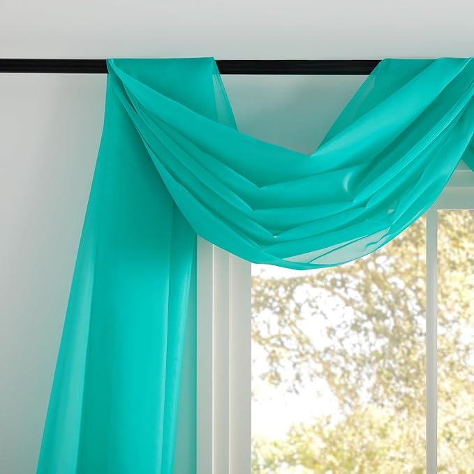 NICETOWN Voile Sheer Scarf for Windows - Luxury Decorative Fresh Color Valance Topper Chic Voile Sheer Drape for Beach House (Pool Blue, 1-Pack, W60 x L216)