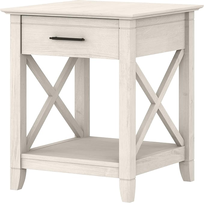 Bush Home End Table with Drawer, Nightstand with Storage, Living Room and Bedroom Furniture, Key West Collection, Linen White Oak