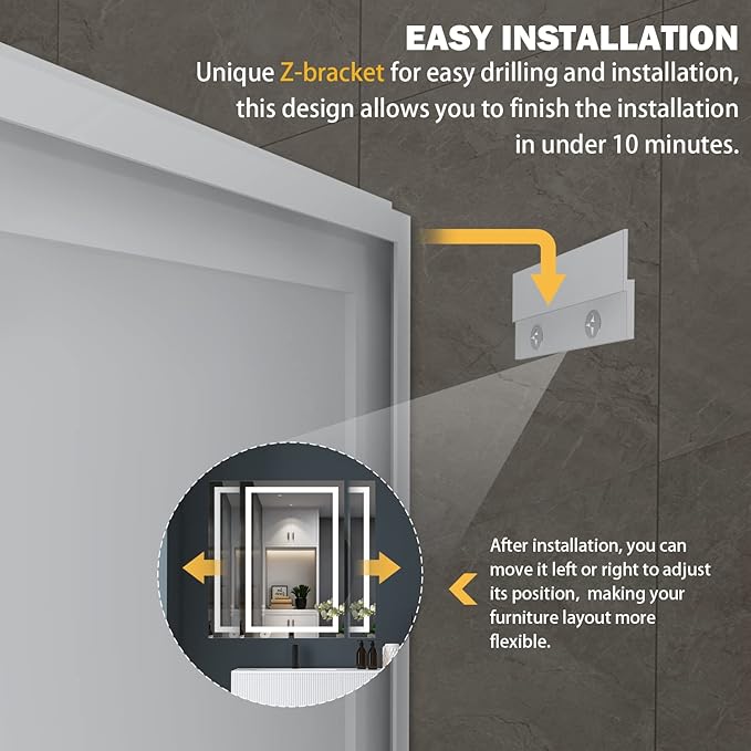 24''x36'' LED Bathroom Mirror with Front + Backlit, Tempered Glass Bathroom Mirror with Lights, Anti-Fog, 3 Colors with Stepless Dimmable Memory Bathroom Vanity Mirror for Wall, Shatterproof