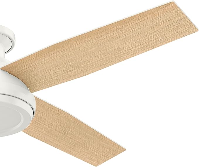 Hunter 52 inch Indoor Ceiling Fan No Light with Remote Control - White Modern Ceiling Fan without Light, Low Profile Mount, 4 Blades, For Bedroom, Living Room, or Kitchen - Dempsey 59248, Fresh White
