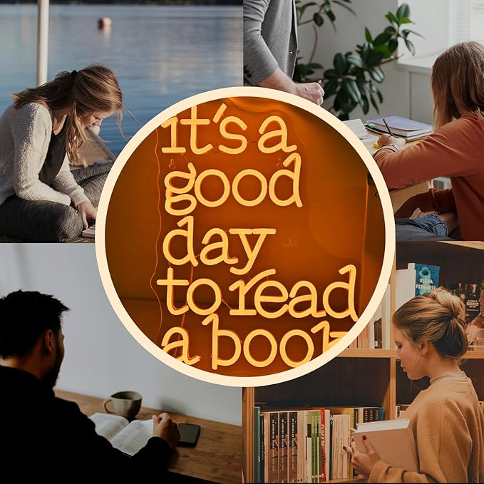 Wanxing LED Neon Sign for Wall Decor, It's a Good Day to Read a Book, USB Powered Dimmable, 5V/2A, 16.5"x12.6" for Home, Office, Bedroom, Book Lover