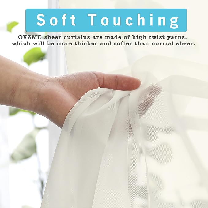 OVZME 2 Pack Ivory Sheer Curtain Panels - 120 Inches Length Light Filtering Sheer Curtains for Living Room, Elegant Window Treatments for Sliding Glass Door, Each 42" W x 120" L
