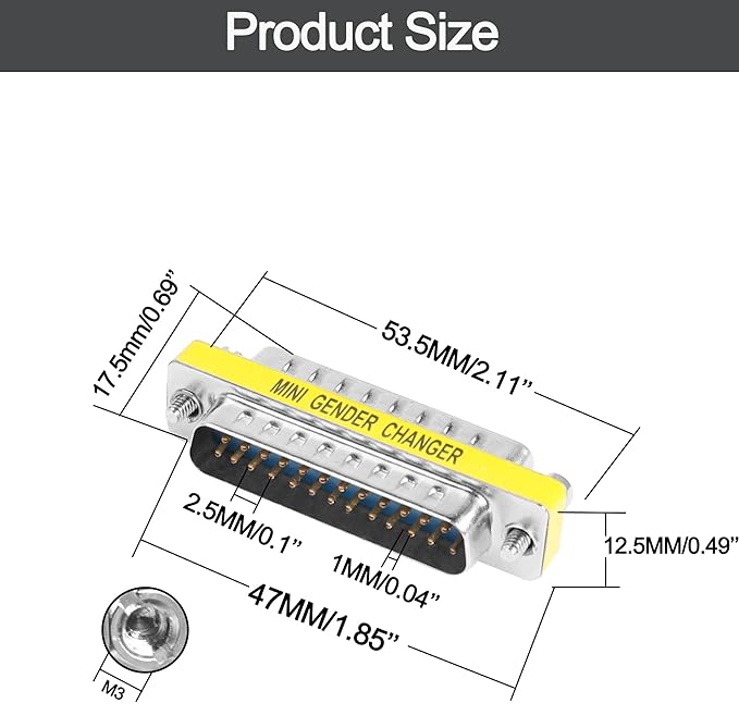 MEIRIYFA DB25 25 Pin Gender Changer D-SUB 25Pin Coupler Serial Cable Gender Changer RS232 VGA Adapter Connetor for Applications Pack of 2 (Male to Male)