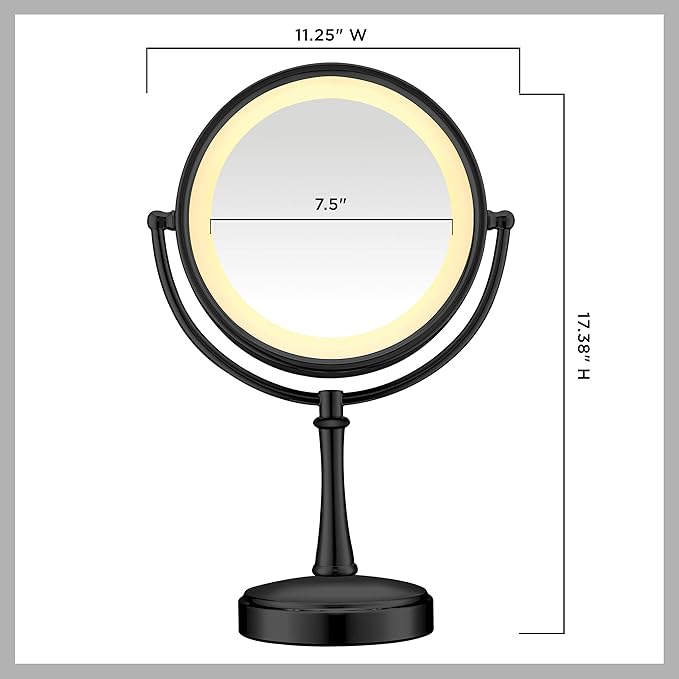 Conair Tabletop Mount Reflections Double-sided Incandescent Lighted Vanity Makeup Mirror, 1x/7x magnification, Matte Black finish