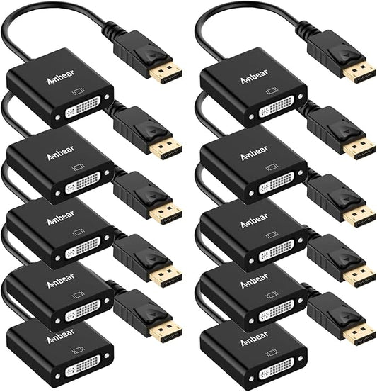 DisplayPort to DVI Adapter 10PACK, Display Port to DVI-D Adapter (Male to Female) Compatible with Computer,Desktop,Laptop,PC