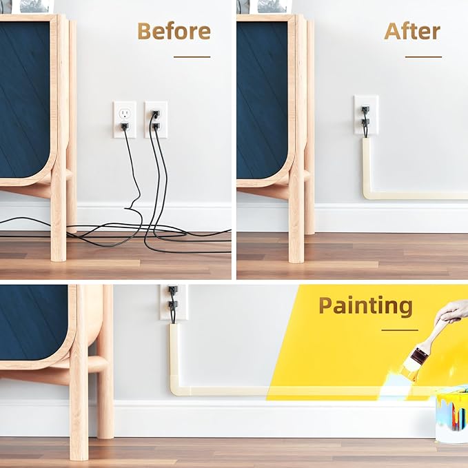 Delamu Beige Cord Hider, 85in Cord Covers for 2-3 Wires on Wall, Self-Adhesive Cable Hider, Wire Hiders Wire Covers for TV Cords on Wall, Easy Mount Cable Cover Raceway Kit, W0.95 H0.55in, Beige