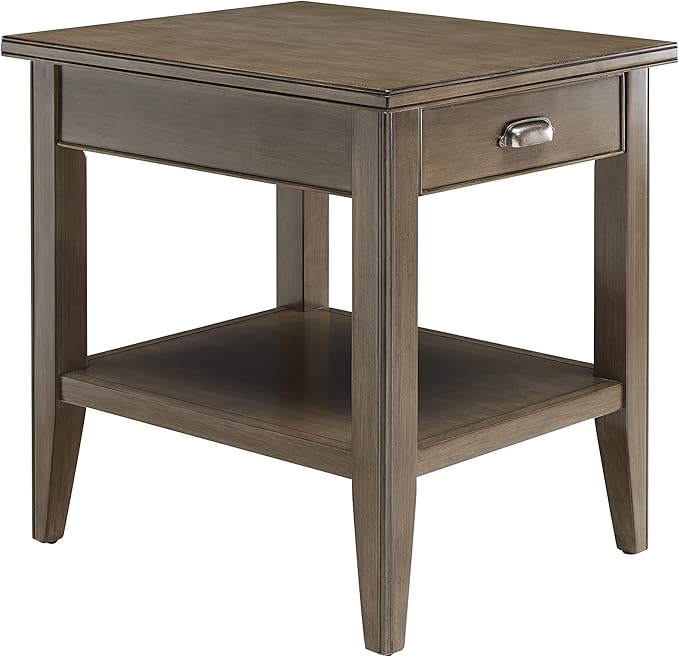 Laurent 20 in. Solid Wood End Table with Shelf and Drawer, Smoke Gray – Leick Home, 10507-GR