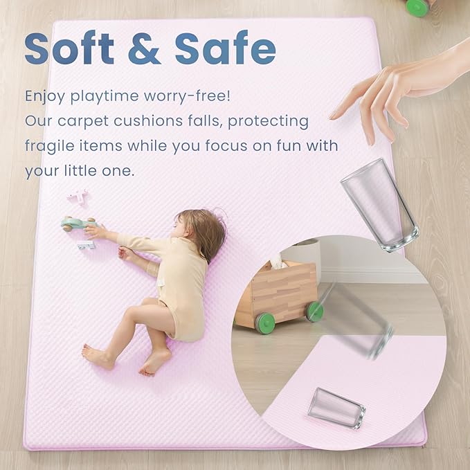 Baby Play Mat for Summer,1.3 Thick Memory Foam Cooling Floor Tummy Time Mat, Soft & Breathable, Non-Slip Rectangular for Toddlers’ Playtime & Rest(Pink,59"x79")