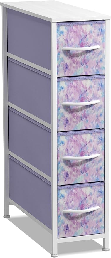 Sorbus Kids Narrow Dresser with 4 Drawers - Vertical Slim Storage Chest of Drawers with Steel Frame, Wood Top & Easy Pull Fabric Bins for Small Spaces, Closets, Bedroom, Bathroom & Laundry