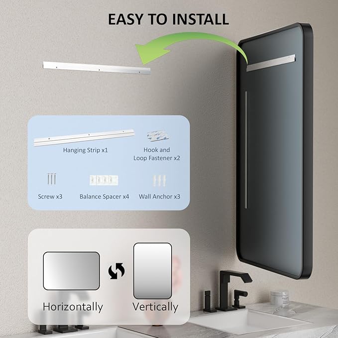 24×36 Black Bathroom Mirrors for Over Sink - Rectangular Wall Mirror with Rounded Corners & Metal Frame, Tempered-Glass Entryway Wall Decor for Bedroom, Living Room, Vanity, Horizontal/Vertical