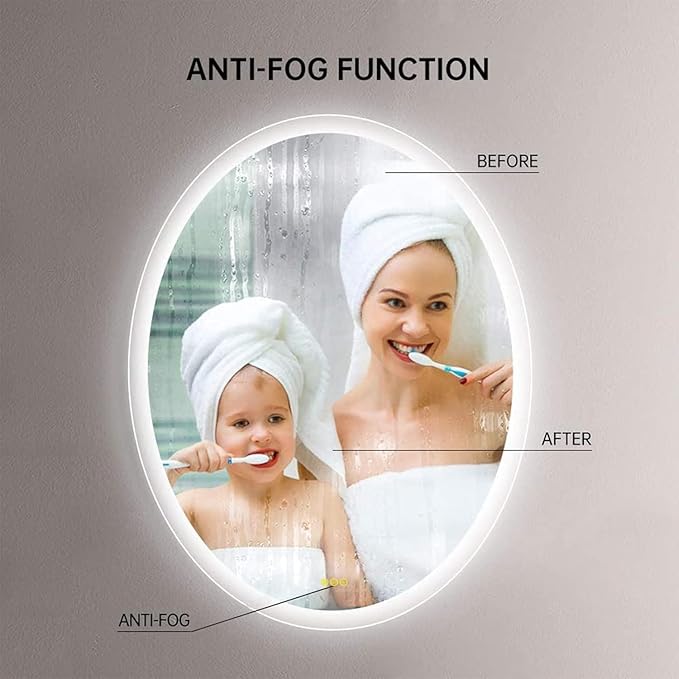 Wall-Mounted LED Oval Bathroom Mirror, Makeup Mirror (32 inches x 24 inches,) 3 Color Stepless Dimmable Memory Bathroom Vanity Mirror with Lights CRI90+ 3000-6400K Smart Mirror with Touch