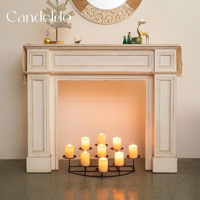Candelabra Fireplace Candle Holder: Black Metal Pillar Candle Holders for Inside Fireplace Mantle Decor Floor Candelabras Table Centerpiece Large