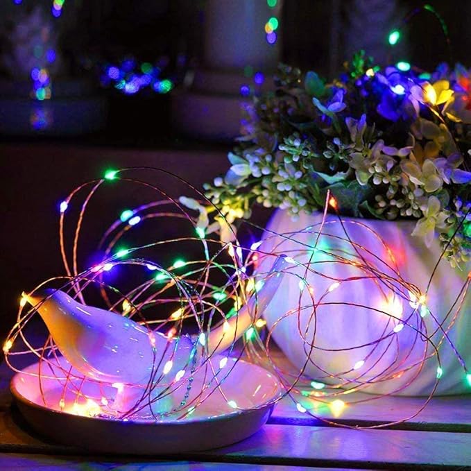 Sanniu Led Fairy Lights Battery Operated, 2 Packs Mini Battery Powered Copper Wire Starry String Lights for Christmas,Bedroom,Wedding,Parties,Patio,Indoor,Home Decoration (5m/16ft Multicolor)
