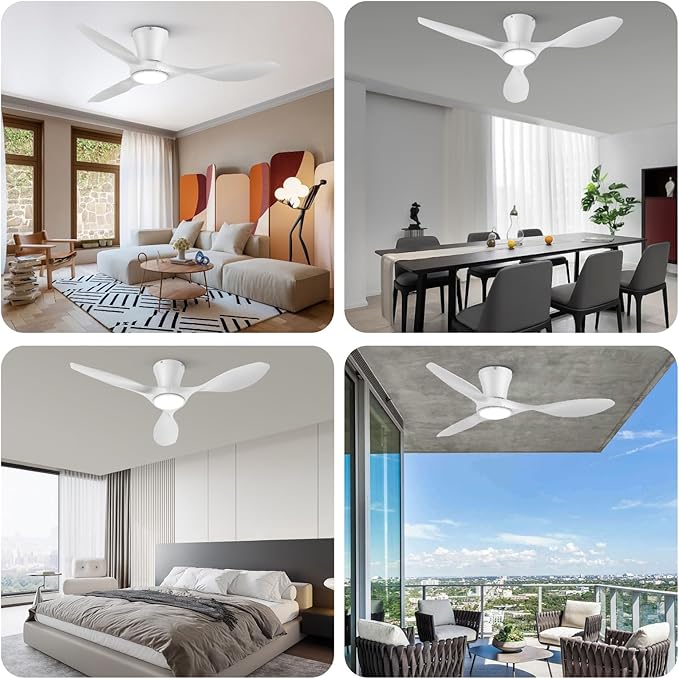 TALOYA Ceiling Fans with Lights,42 inch Modern Low Profile Ceiling Fan with Light and Remote Control, Flush Mount, 3CCT, White Ceiling Fan for Bedroom Living Room and Patio