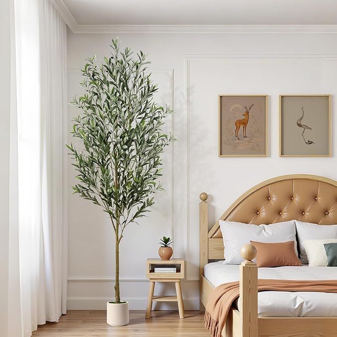 Alupssuc 7FT Artificial Olive Trees, Faux Silk Plant with Lively Artificial Trunk and Lifelike Fruits, Indoor Fake Potted Tree with White Planter for Modern Home Office Living Room Decor