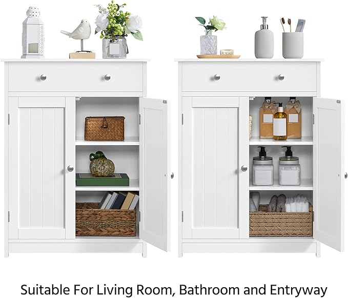 Yaheetech Free Standing Bathroom Cabinet with 1 Drawer 2 Doors and Adjustable Shelf, Wooden Entryway Storage Cabinet, 11.8D x 23.6W x 31.5H in, White