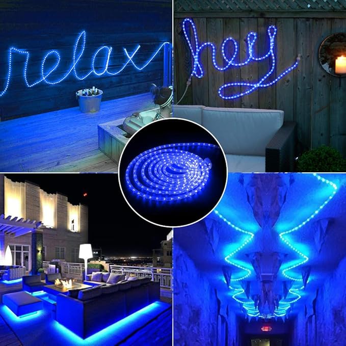 Brizled Blue Rope Lights, 18ft 216 LED Rope Lights Waterproof, 120V ETL Listed Plugin Blue Light Connectable with Clear PVC Tube, Indoor/Outdoor Christmas Lighting for Backyard Garden Patio Christmas