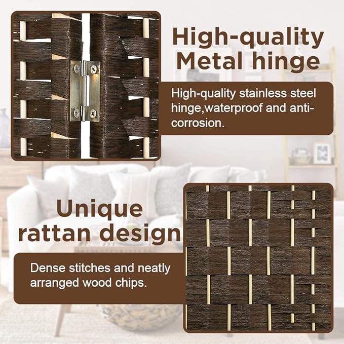 Room Divider 6 Panel Room Screen Divider Folding Portable partition Screen Wood with Removable Storage Shelves Colour Brown