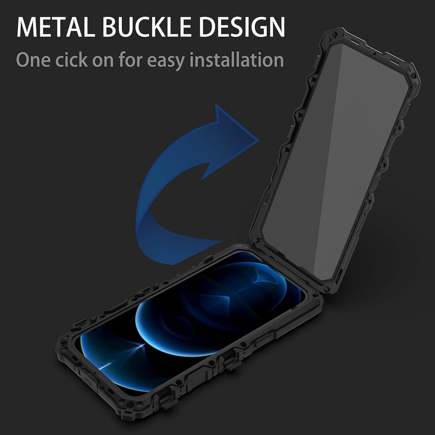 iPhone 14 Plus Metal Bumper Case, Military Rugged Heavy Duty Armor Defender with Built-in Gorilla Glass (Black)