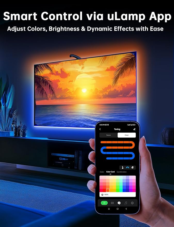 TV LED Backlight, 11.5ft Cuttable TV Lights That Change with TV for 32-50 Inch Screen and PC Monitor, TV Backlight with Sensor, Smart App Control, Game & Music Sync Color Changing Lights