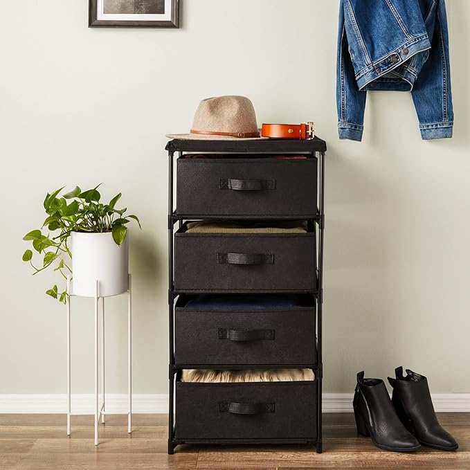 Juvale 4-Tier Fabric Dresser for Closet - 16.5 x 13 x 33 in, Black - Storage Cabinet with Drawers, Closet Drawers & Bedroom Storage