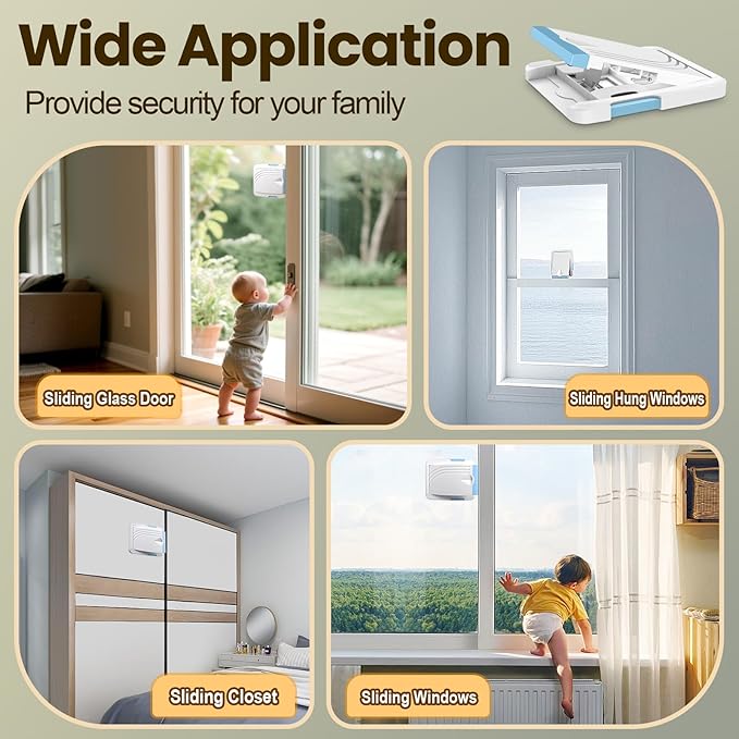 Sliding Door Lock 4 Pack, Child Safety Lock For Sliding Glass Doors, Easy To Install, Keeps Your Baby Out Of Danger, For Sliding Glass Doors, Sliding Windows, Sliding Closets, Etc (Blue)