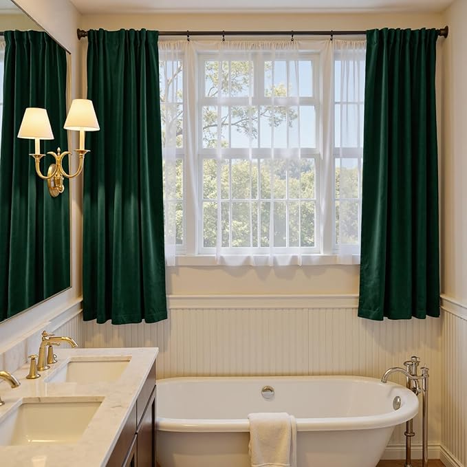Lazzzy Velvet Blackout Curtains Thermal Insulated Room Window Drapes Super Soft Luxury Curtains for Living Room Bedroom Rod Pocket 2 Panels, Emerald Green, 52" W x 72" L