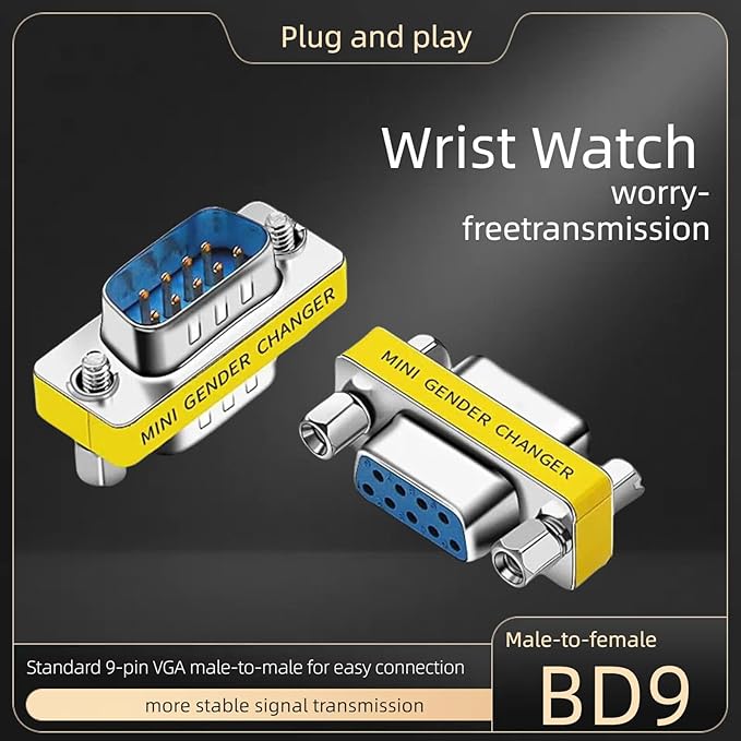 db9 Connector Null Modem Adapter，9-Pin Serial vga Adapter RS232 db9 Gender Changer,for Computer and Industrial Device Data Transfer(M-F (5P))