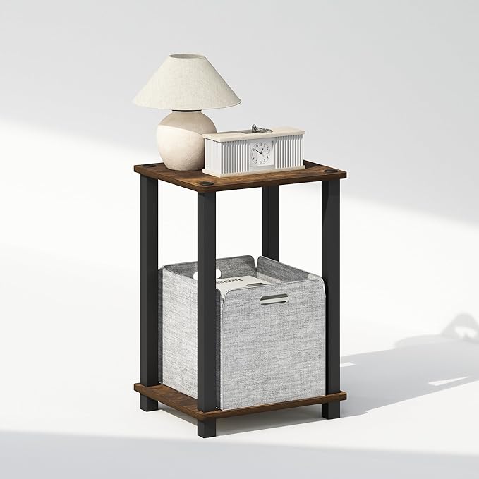 Furinno Simplistic Night Stand, 2-Tier Small Nightstand with Open Shelf, Toolless Assembly Bedside Table, End Table, Side Table, for Bedroom, Living Room, Amber Pine