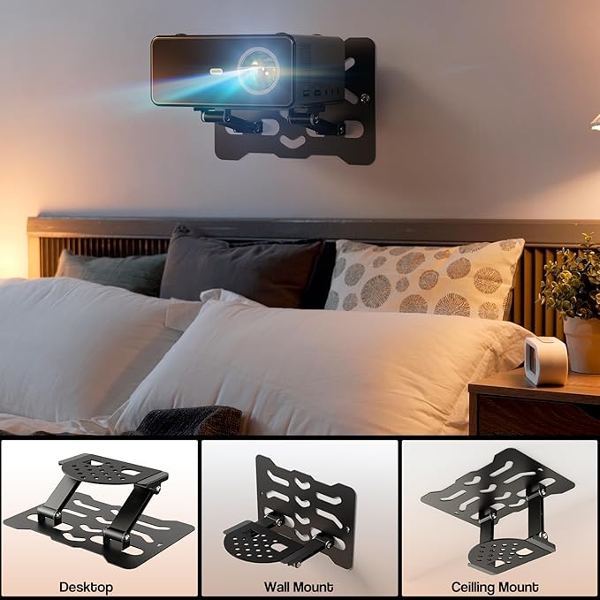 3-in-1 Adjustable Projector Mount Stand – Universal Ceiling/Wall/Table Mount with 180° Dual-Axis Rotation, Multi-Hole Design, Anti-Slip Pads, 1/4" Screw Compatible for Mini & Standard Projectors