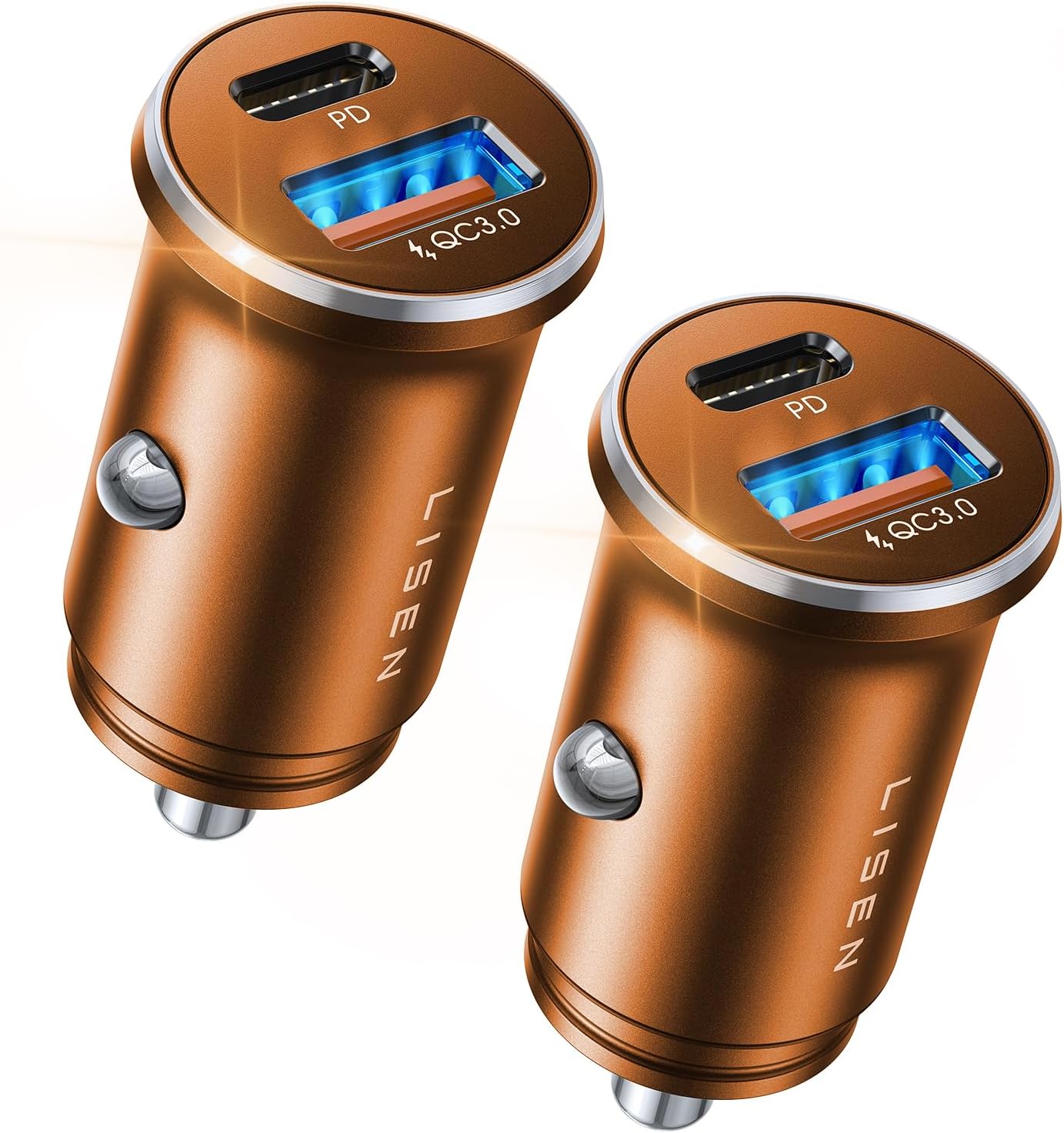 LISEN 48W USB C Car Charger Adapter [2 Pack] [Mini & Metal] Fast Charging [PD QC 3.0] for iPhone 15 Pro Max Plus 14