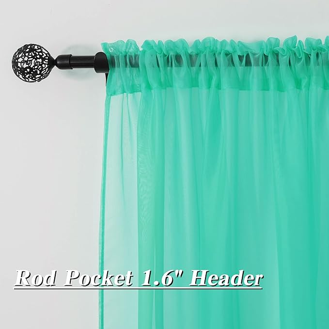 HUTO Turquoise Sheer Curtains 52 by 84 Inches Long Rod Pocket Window Sheer Drapes Home Decor Voile Panels Sheer for Bedroom Living Room Baby Room Nursery 2 Panels