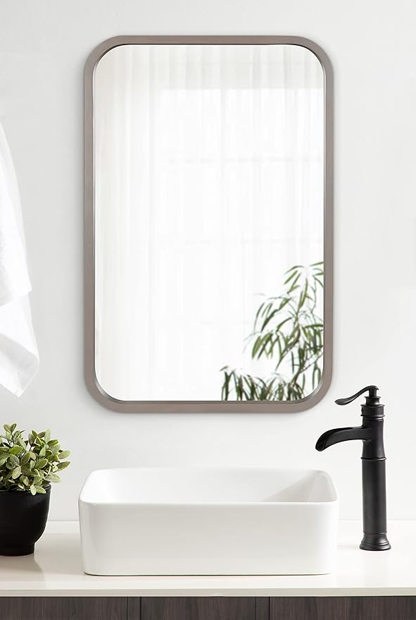 Kate and Laurel Hutton Modern Radius Rectangle Wood Wall Mirror, 20 x 30, Gray, Large Decorative Robust Farmhouse Mirror for Wall