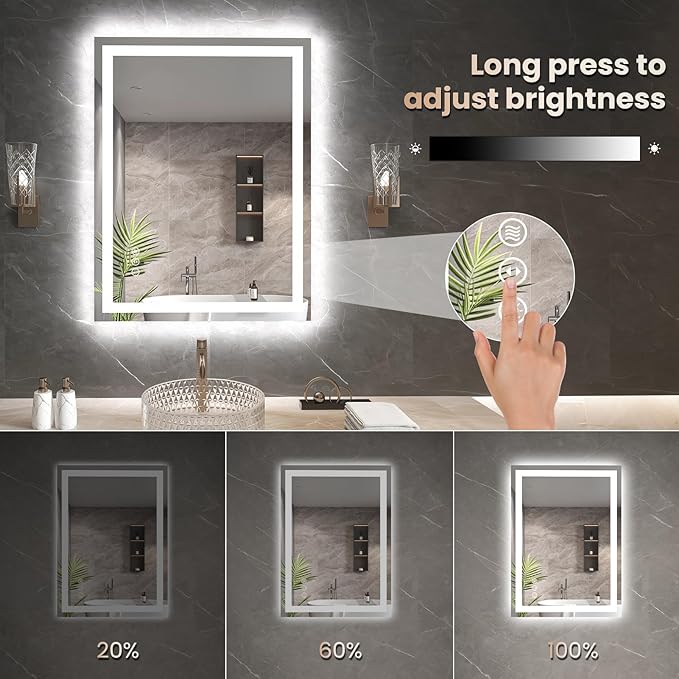20"X28" LED Bathroom Mirror with Front Lights and Backlit, Anti-Fog, Dimmable, Shatter-Proof Tempered Glass, Lighted Bathroom Vanity Mirror for Wall with 3 Colors, Memory Function