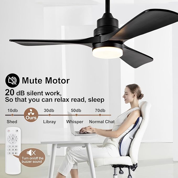 BOJUE 42 Inch Black Ceiling Fans with Lights and Remote,Dimmable LED Light,Quite Reversible DC Motor,Memory Function,Modern Solid Wood Indoor Outdoor Ceiling Fan with Light for Farmhouse Bedroom Patio