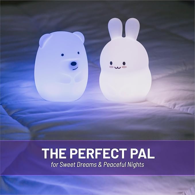 Lumipets Junior Bunny Night Light, Soft Silicone Material, 8 Soothing Colors, Cordless, Easy Control, Portable