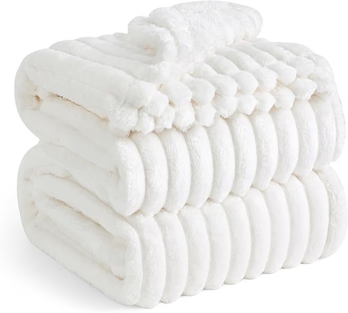 Bedsure GentleSoft California King Size White Fleece Blanket for Bed - Cozy Soft Blankets for Women, Cute Large Throws for Girls, Off White, 102x96 Inches