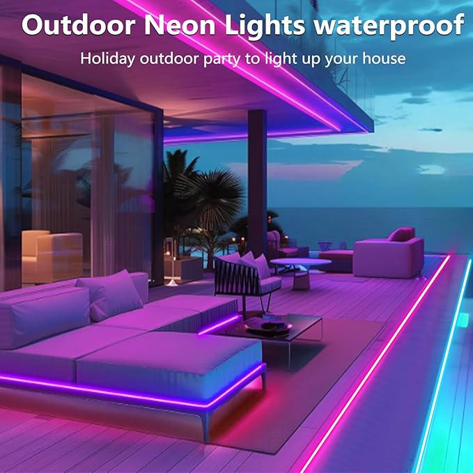 16.4FT Neon Rope Lights,Flexible Led Rope Light Control with App/Remote,Multiple Modes,Music Sync,IP65 Outdoor RGB Led Strip Lights Waterproof