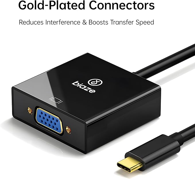 USB C to VGA Adapter, Plug‑and‑Play Type C to VGA Converter for Phone, Laptops & PC – 1080p@60Hz Video Output to TV/Projector