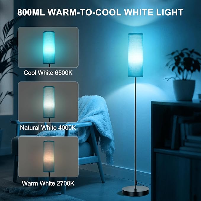 FRIDEKO HOME Floor Lamp, Color Changing Ambient Lighting for Living Room Bedroom, Standing Lamp with App & Remote, Tall Corner Lamp for Christmas Home Decor, 9W 800LM, Foot Switch, Turquoise Shade