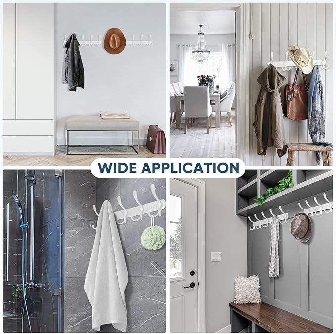 TICONN Wall Mounted Coat Rack, Five Heavy Duty Tri Hooks All Metal Construction for Jacket Coat Hat in Mudroom Entryway (White, 1-Pack)