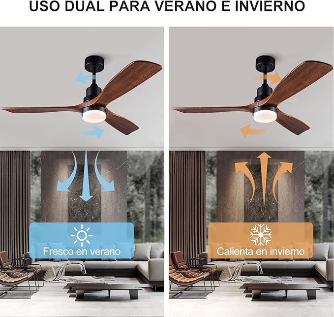 BOJUE 60 Inch Ceiling Fans with Lights and Remote Control, Dimmable LED Light,Quite DC Motor, Indoor Outdoor Wood Ceiling with 3 Blade Fan for Patio Living Room, Bedroom, Office, Summer House