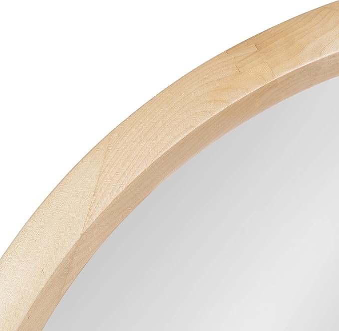 Kate and Laurel Pao Modern Round Wood Wall Mirror; 28; Natural Wood; Decorative Scandinavian Circle Mirror for Robust Wall Decor