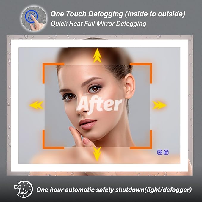 36"x28" LED Bathroom Mirror with Lights Large Wall-Mounted Vanity LED Mirror Smart Lighted Makeup Mirror Stepless Dimmable, Adjustable Brightness,Touch Screen Button,Anti-Fog,Memory Function