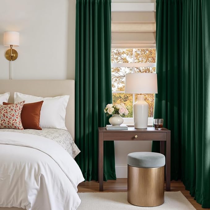 Lazzzy Velvet Blackout Curtains Thermal Insulated Room Window Drapes Super Soft Luxury Curtains for Living Room Bedroom Rod Pocket 2 Panels, Emerald Green, 62" W x 108" L