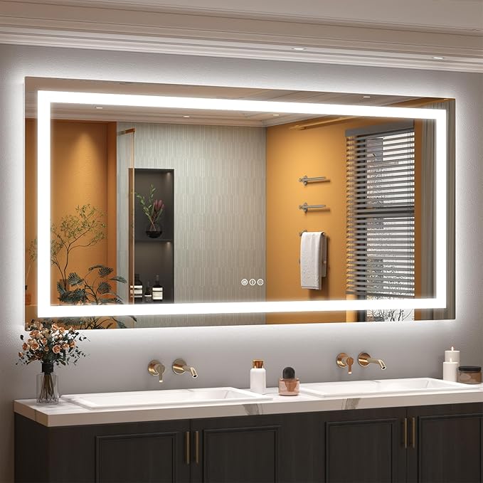 Led Lighted Mirror for Bathroom Wall 72X36, Large Vanity Mirror with Lights, Dimmable, Anti-Fog, ETL Listed (Front lit and Backlit)