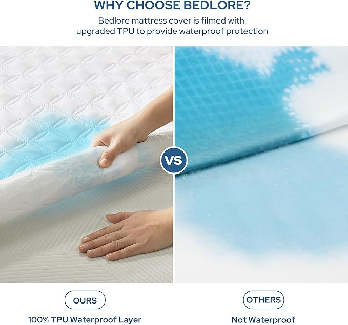 BEDLORE 2 Pack Waterproof Mattress Protector, Twin XL Size Mattress Pad with Deep Pocket Fitted Up to 6-15 inches, Soft Noiseless Single Bed Mattress Cover for Bedroom (White)